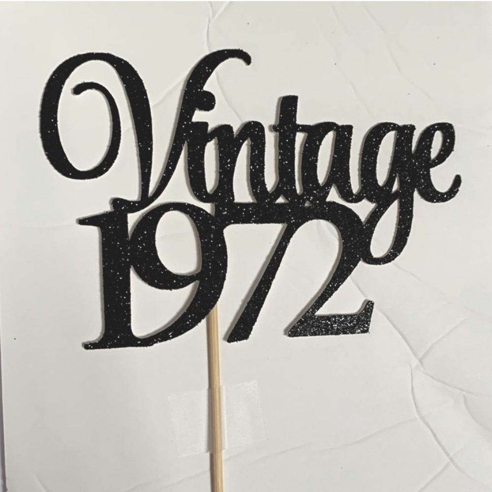 Vintage 1972 Black Glitter Cake Topper